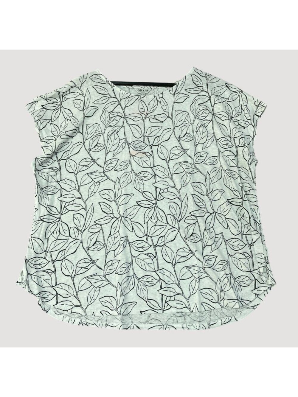 NWT Orvis Linen Blend Women's XXL Cream & Black Leaf Print Top Cap Sleeve